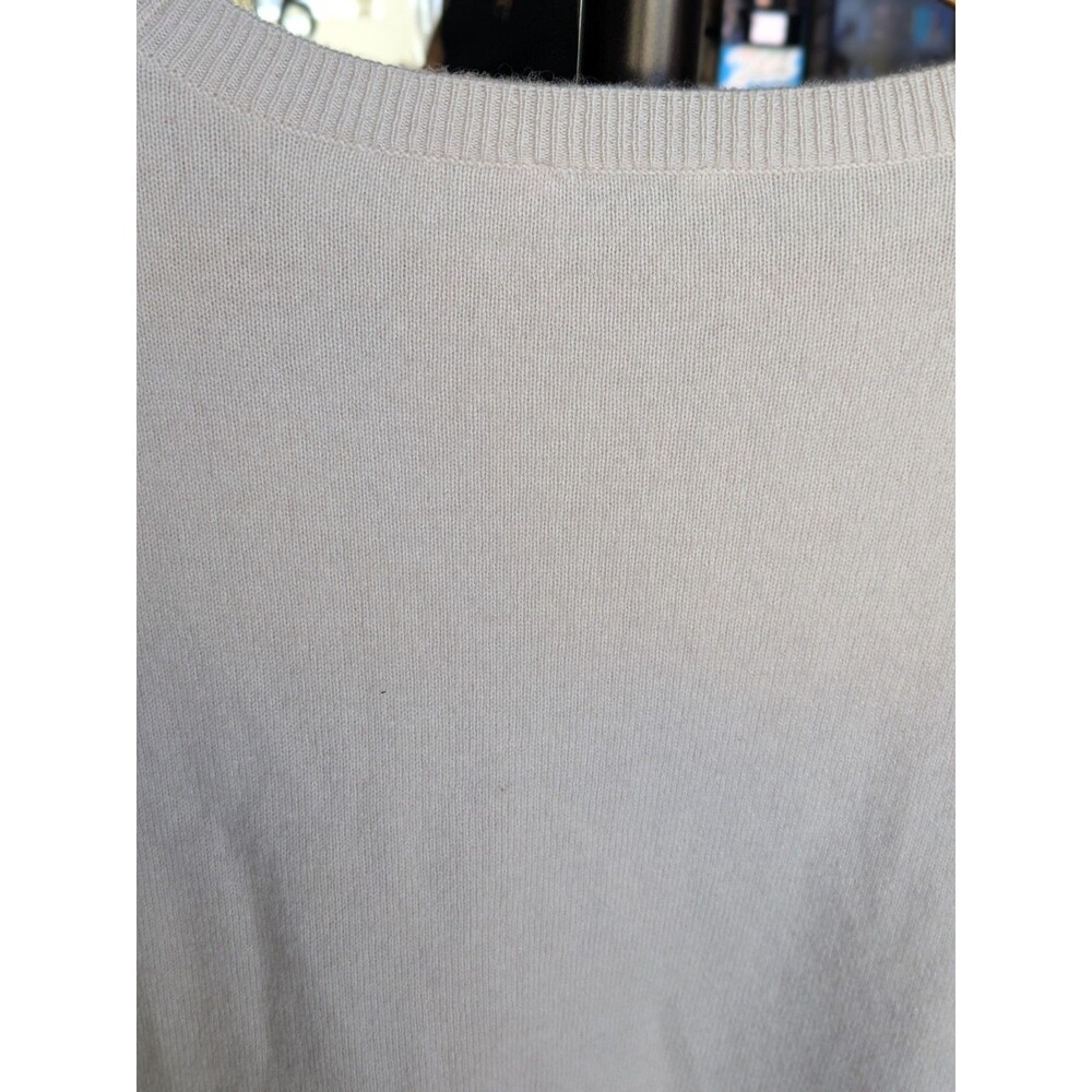 Sea Bleu Womens Medium Crew Neck Boxy 100% Cashmere Short Sleeve Beige Sweater - Picture 8 of 9